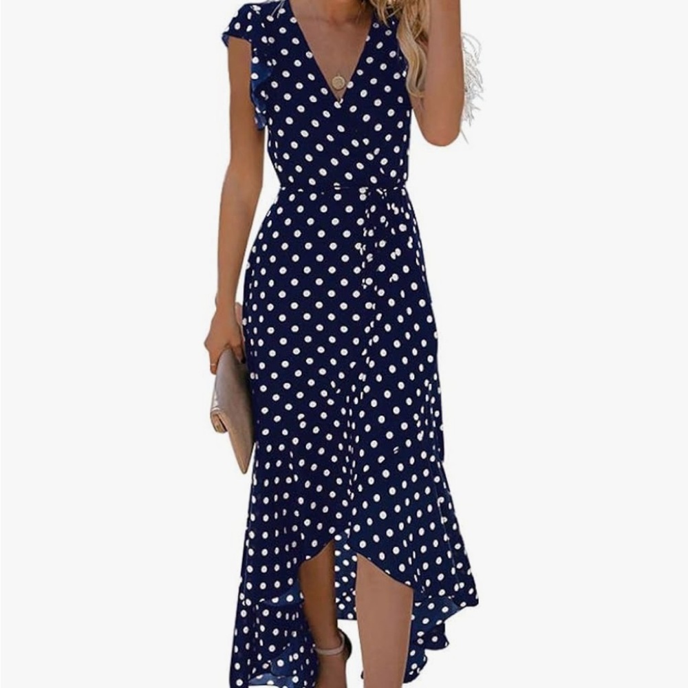 Navy Polka Dot Wrap Dress